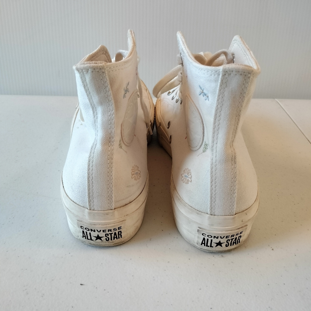 Converse All Star Lift Platform White High-Tops 9 Embroidered Floral Sneakers - Picture 11 of 12
